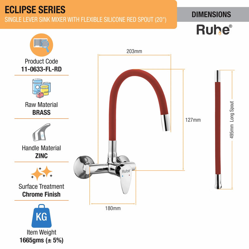 Eclipse Single Lever Wall-mount Kitchen Sink Mixer Tap with Coloured Silicone Spout