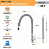Pavo Swan Neck Brass Faucet with Silicone Grey Flexible Spout dimensions and sizes