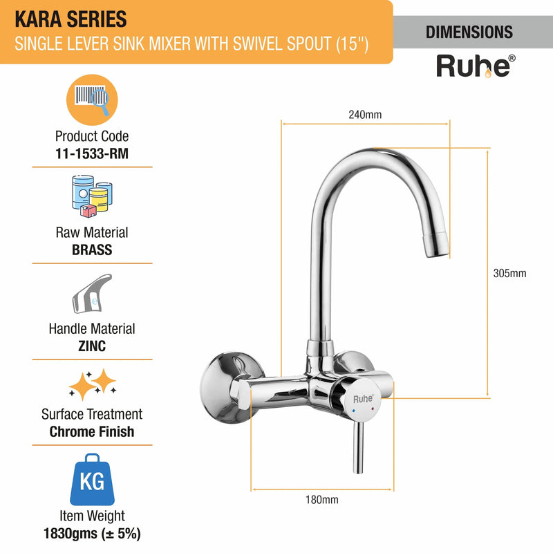 Kara Single Lever Wall-mount Kitchen Sink Mixer Tap with Swivel Spout