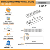 Vertical Shower Drain Channel (18 x 3 Inches) Black PVD Coated dimensions and sizes