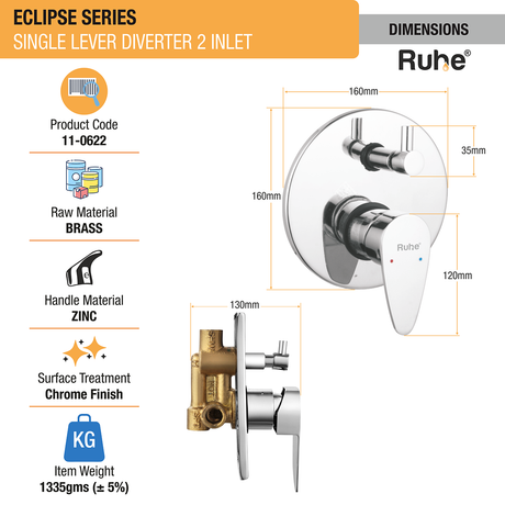 Eclipse Single Lever 2-inlet Diverter (Complete Set) - by Ruhe®
