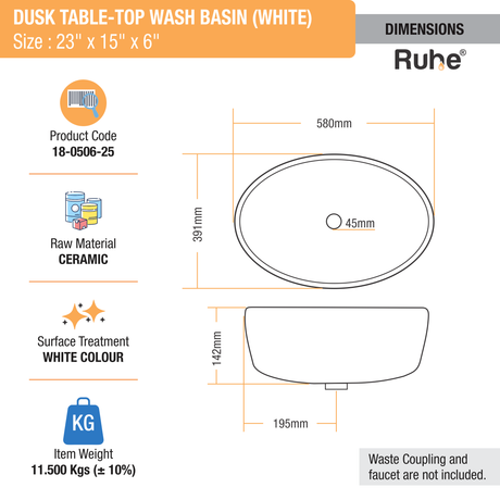 Dusk Table Top Wash Basin (White) - by Ruhe