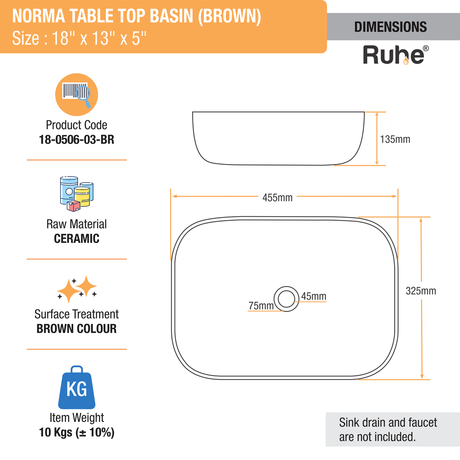 Norma Table Top Wash Basin (Brown) - by Ruhe