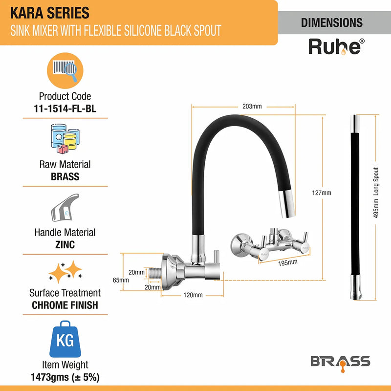 Kara Wall-mount Kitchen Sink Mixer Tap with Black Silicone Spout - by Ruhe