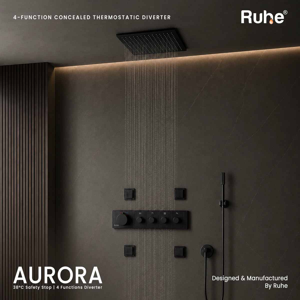 Aurora 4-Function Brass Concealed Thermostatic Diverter