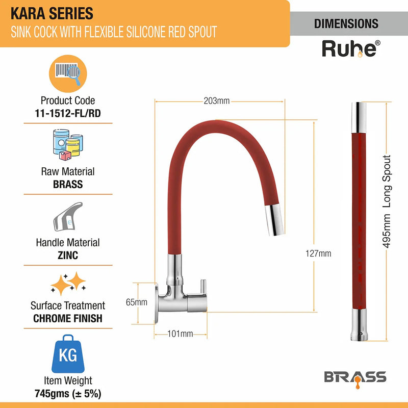 Kara Wall Mount Kitchen Sink Tap with Coloured Flexible Silicone Spout
