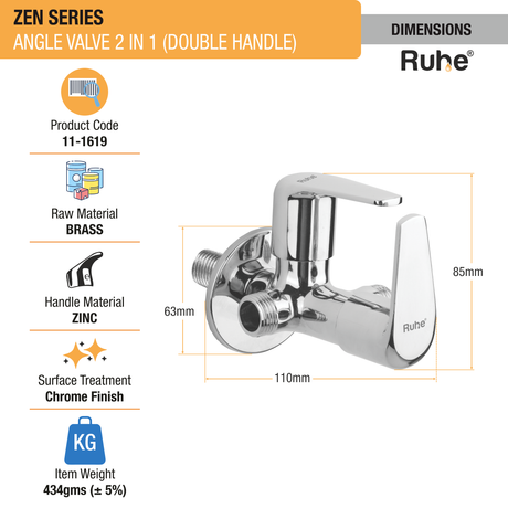 Zen Two Way Angle Valve (Double Handle) - by Ruhe