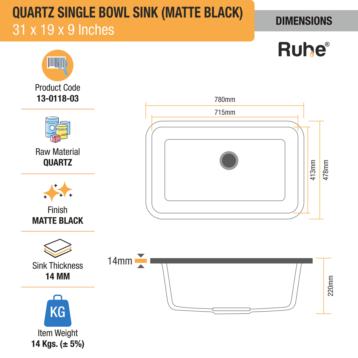 Matte Black Quartz Single Bowl Kitchen Sink  (31 x 19 x 9 inches)