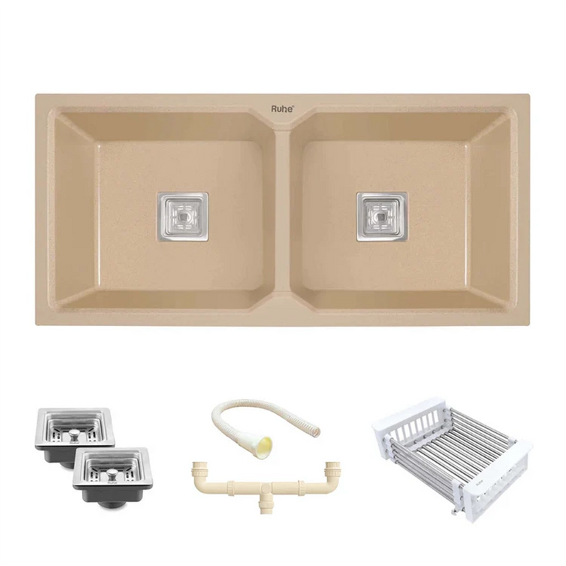 Quartz Double Bowl Kitchen Sink Coloured (37 x 18 x 9 Inches)