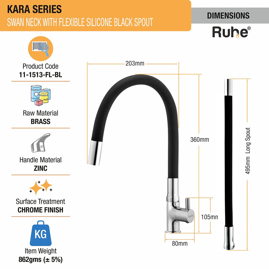 Kara Swan Neck Brass Faucet with Silicone Black Flexible Spout by Ru