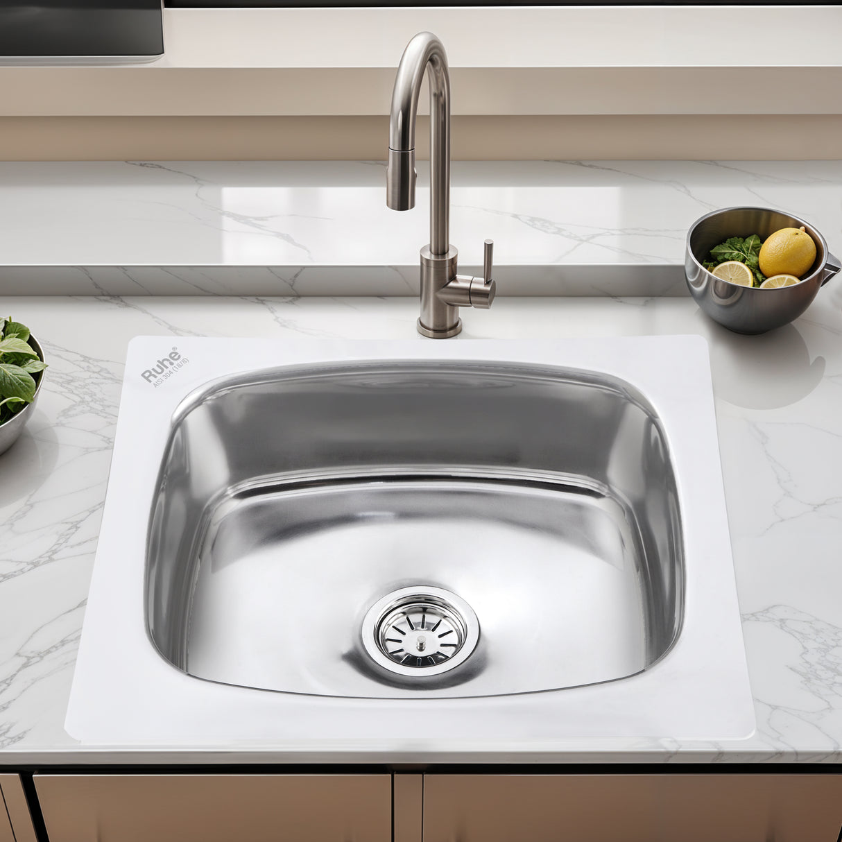 Oval Single Bowl 304-Grade Kitchen Sink (20 x 17 x 8 inches)– by Ruhe