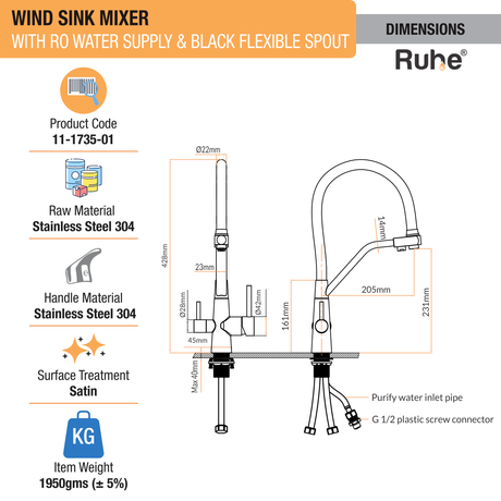 Wind Table Mount Sink Mixer Faucet with RO Water Supply- by Ruhe