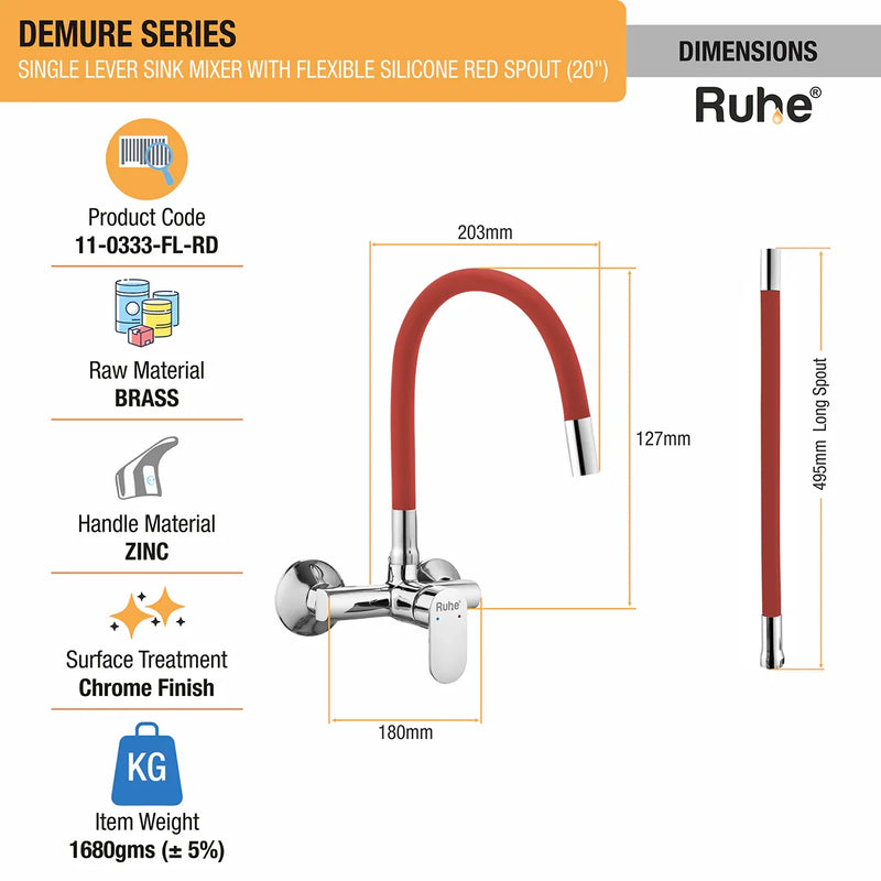 Demure Single Lever Wall-mount Kitchen Sink Mixer Tap with Coloured Silicone Spout