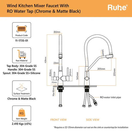 Wind Table Mount Sink Mixer Faucet with RO Water Supply