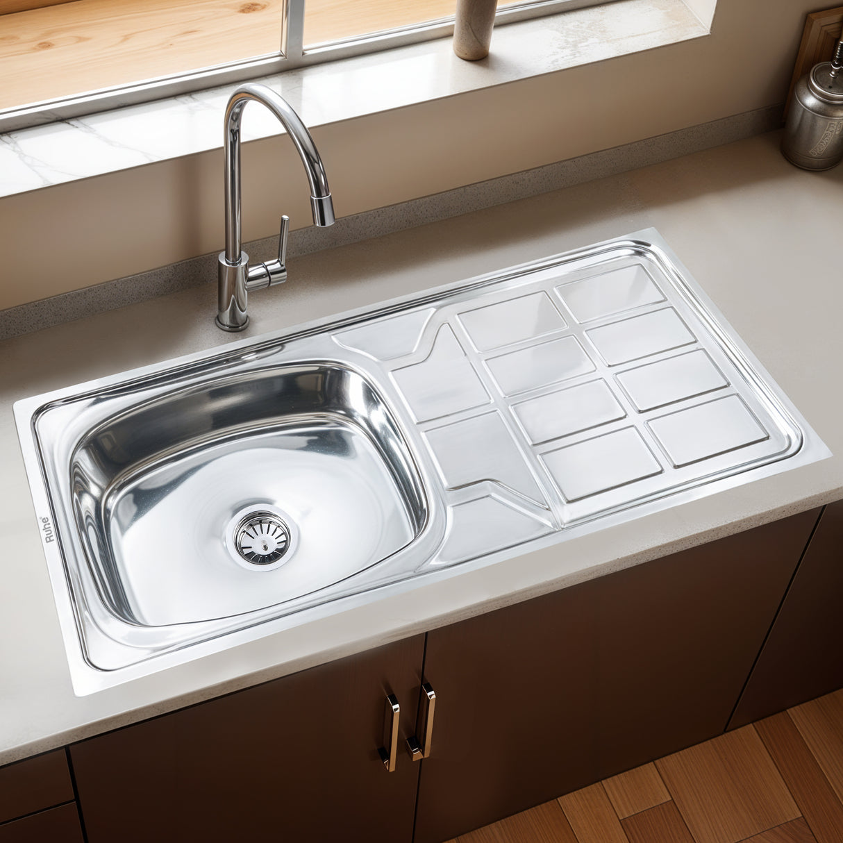 Oval Single Bowl with Drainboard (45 x 20 x 9 inches) Kitchen Sink - by Ruhe