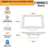 Diamond Square Flat Cut Floor Drain