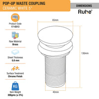 Brass Ceramic Pop-up Waste Coupling for Wash Basin (5 Inches) – White
