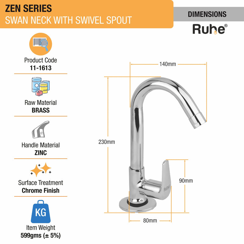 Zen Deck Mount Wash Basin Tap with Round Swivel Spout