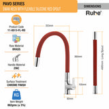Pavo Swan Neck Brass Faucet with Silicone Red Flexible Spout dimensions and sizes