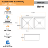 Handmade Double Bowl Kitchen Sink (45 x 20 x 10 Inches) - by Ruhe