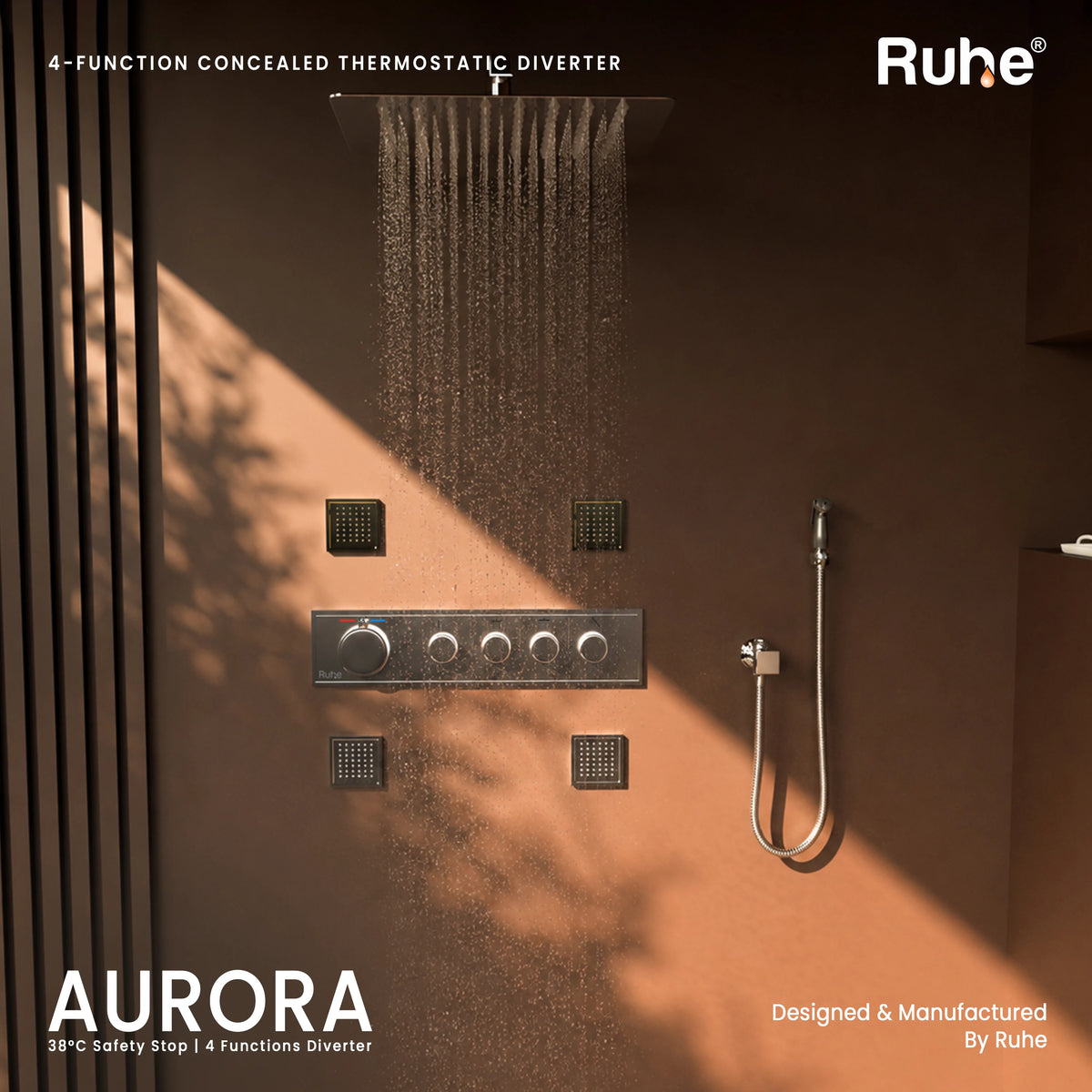 Aurora 4-Function Brass Concealed Thermostatic Diverter