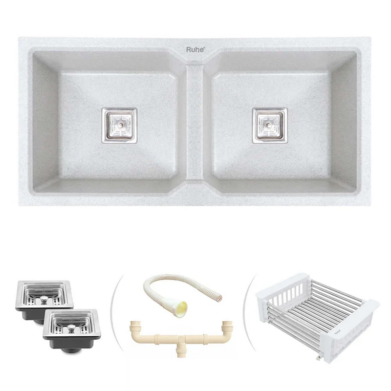 Quartz Double Bowl Kitchen Sink (37 x 18 x 9 Inches)