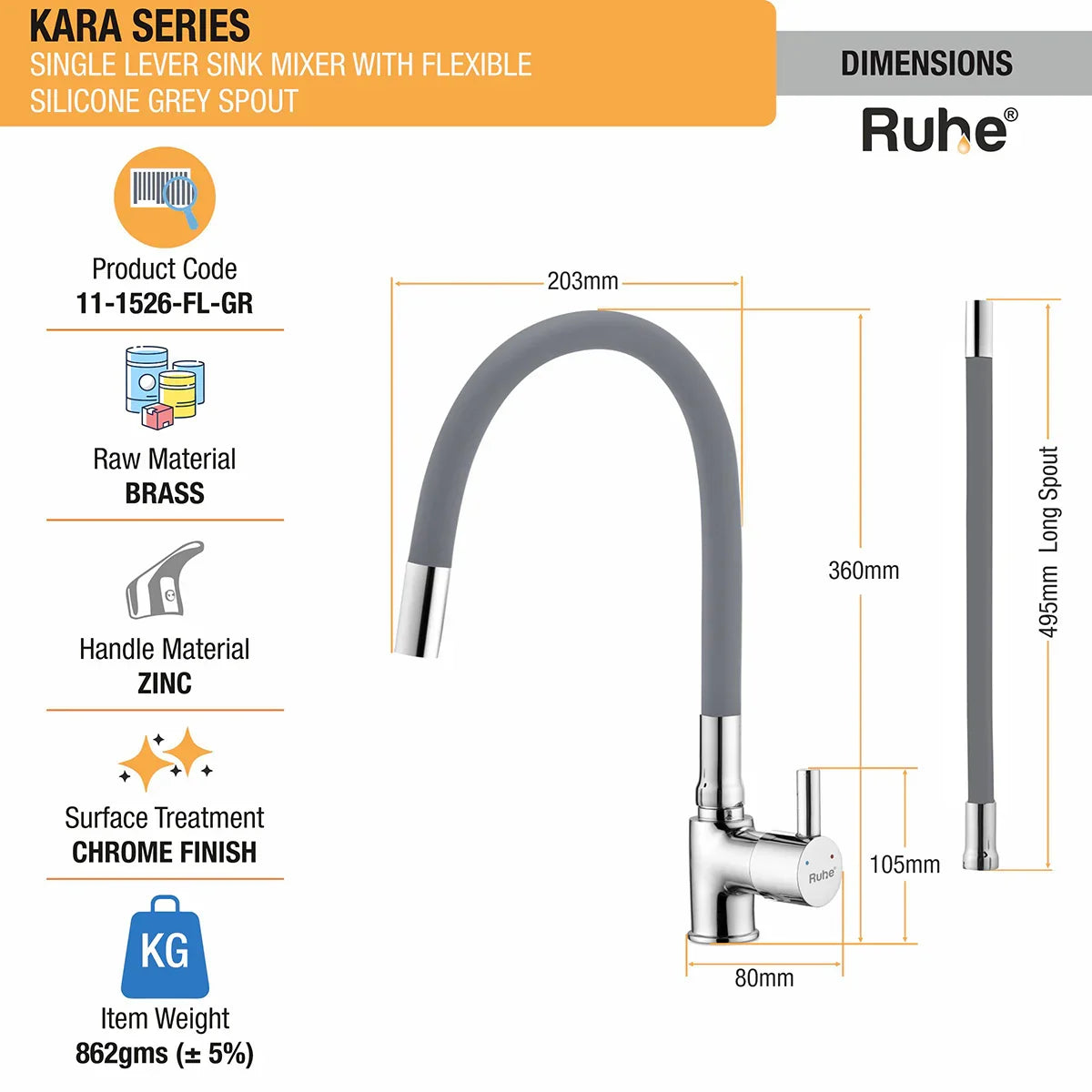 Kara Single Lever Deck-mount Kitchen Sink Mixer Tap with Coloured Silicone Spout