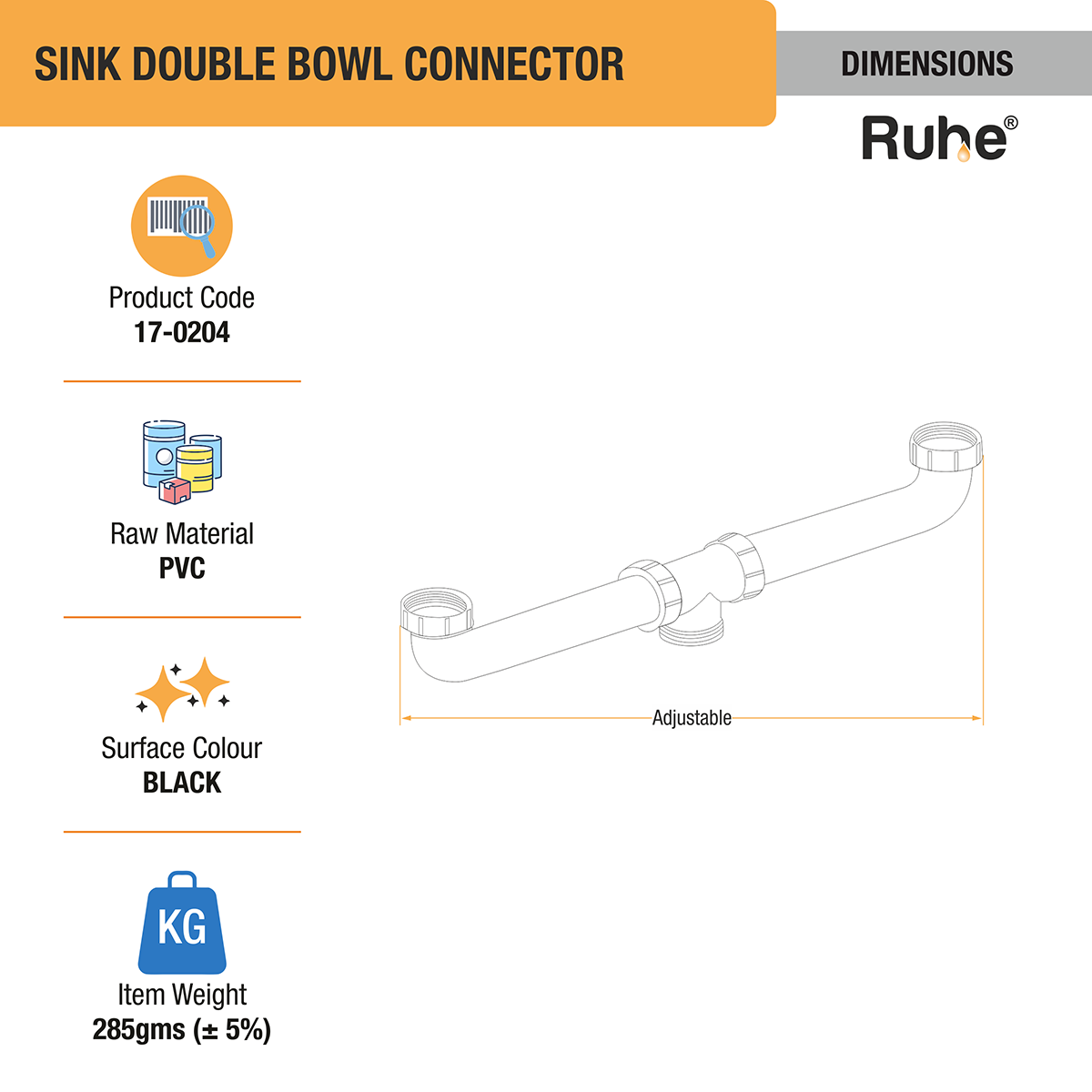 Double Bowl Connector dimensions and sizes
