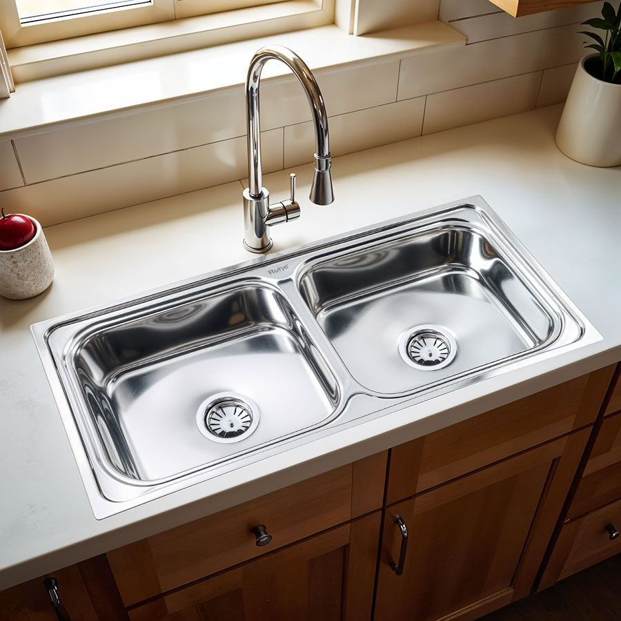 Square Double Bowl (37 x 18 x 8 inches) Kitchen Sink - by Ruhe