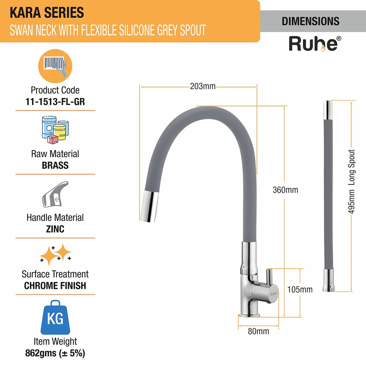 Kara Deck Mount Wash Basin Tap with Coloured Flexible Silicone Spout