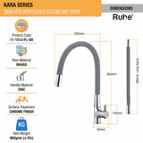 Kara Swan Neck Brass Faucet with Silicon Grey Flexible Spout dimensions and sizes