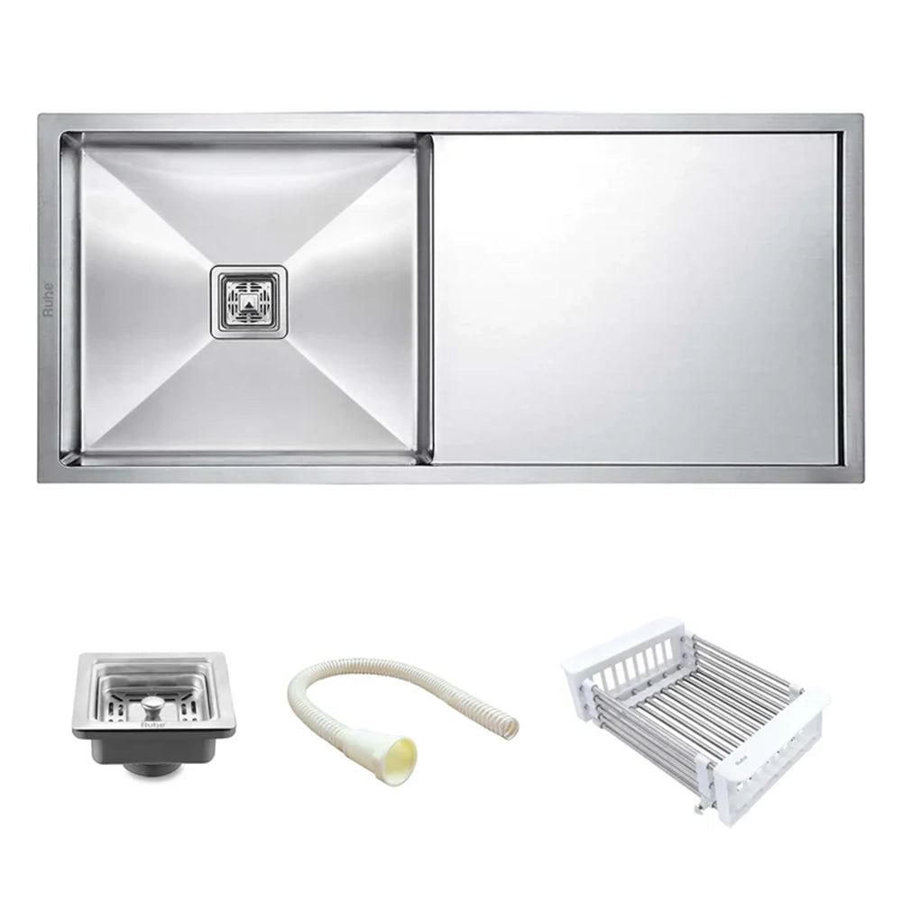Handmade Stainless Steel Single Bowl Kitchen Sink with Drainboard (37 x 18 x 10 Inches) – Matt Steel