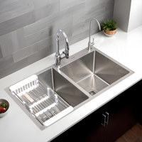Handmade Double Bowl with Tap Hole Kitchen Sink (32 x 18 x 10 Inches)
