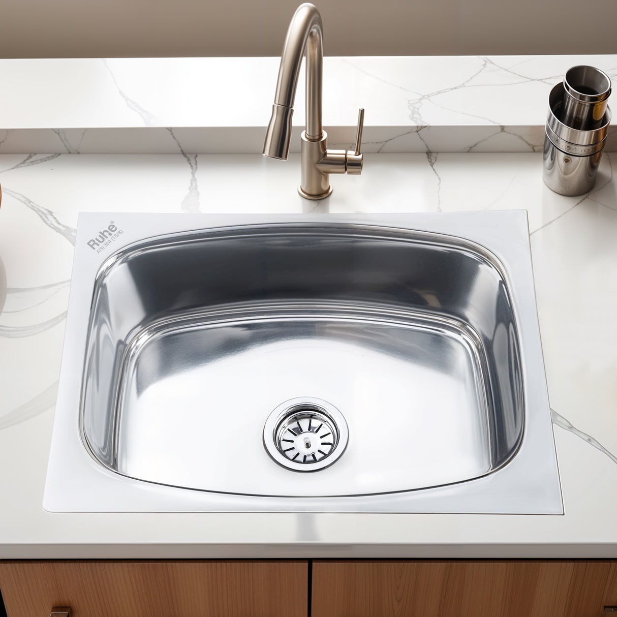 Oval Single Bowl 304-Grade Kitchen Sink (22 x 18 x 8 inches)– by Ruhe