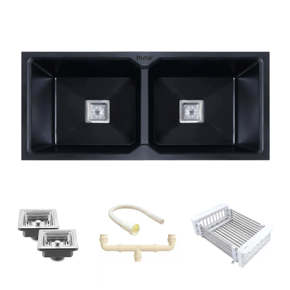 Quartz Double Bowl Kitchen Sink (37 x 18 x 9 Inches)