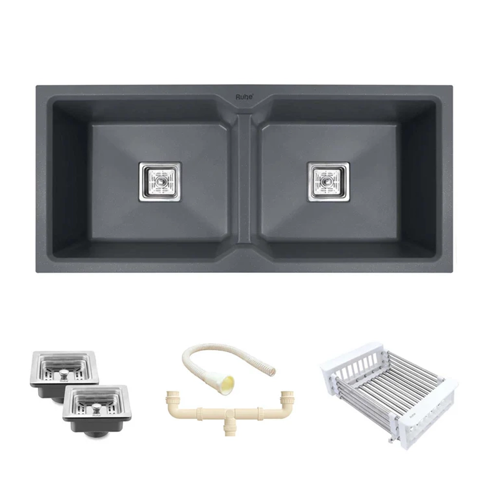 Quartz Double Bowl Kitchen Sink (37 x 18 x 9 Inches)