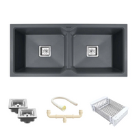 Quartz Double Bowl Kitchen Sink (37 x 18 x 9 Inches)