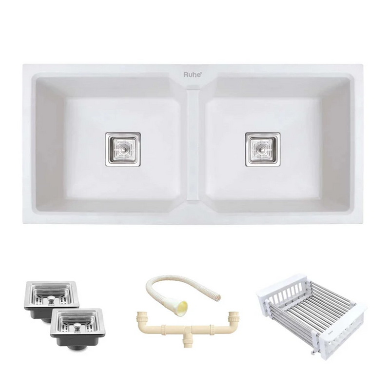 Quartz Double Bowl Kitchen Sink Coloured (37 x 18 x 9 Inches)