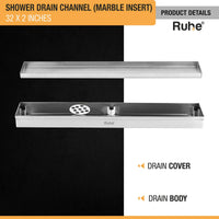 Marble-Insert 304-Grade Shower Drain Channel (2 Inches)