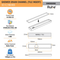 Tile-Insert 304-Grade Shower Drain Channel (2 Inches)