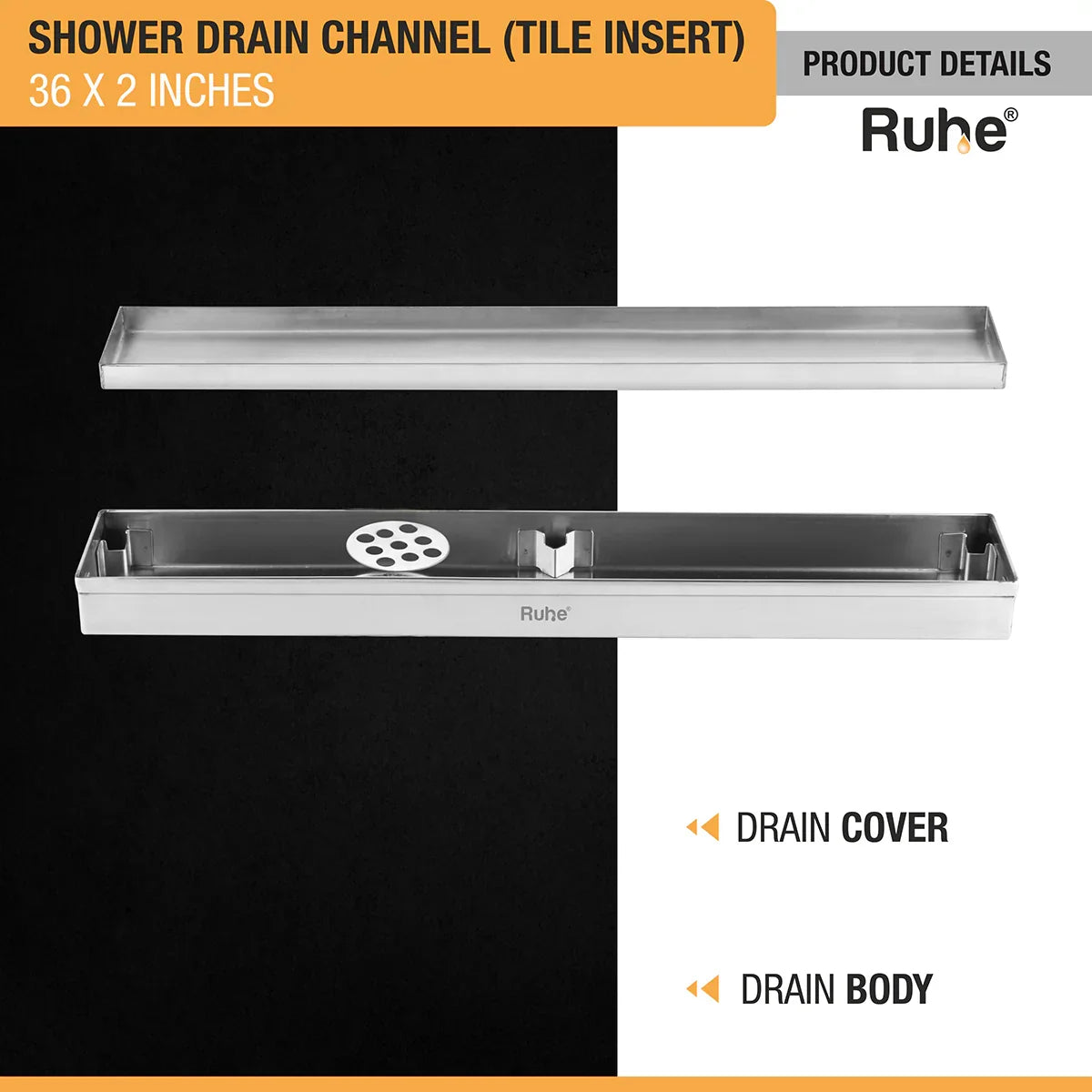 Tile-Insert Shower Drain Channel (2 Inches)