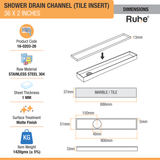 Tile Insert Shower Drain Channel (36 x 2 Inches) (304 Grade) - by Ruhe®