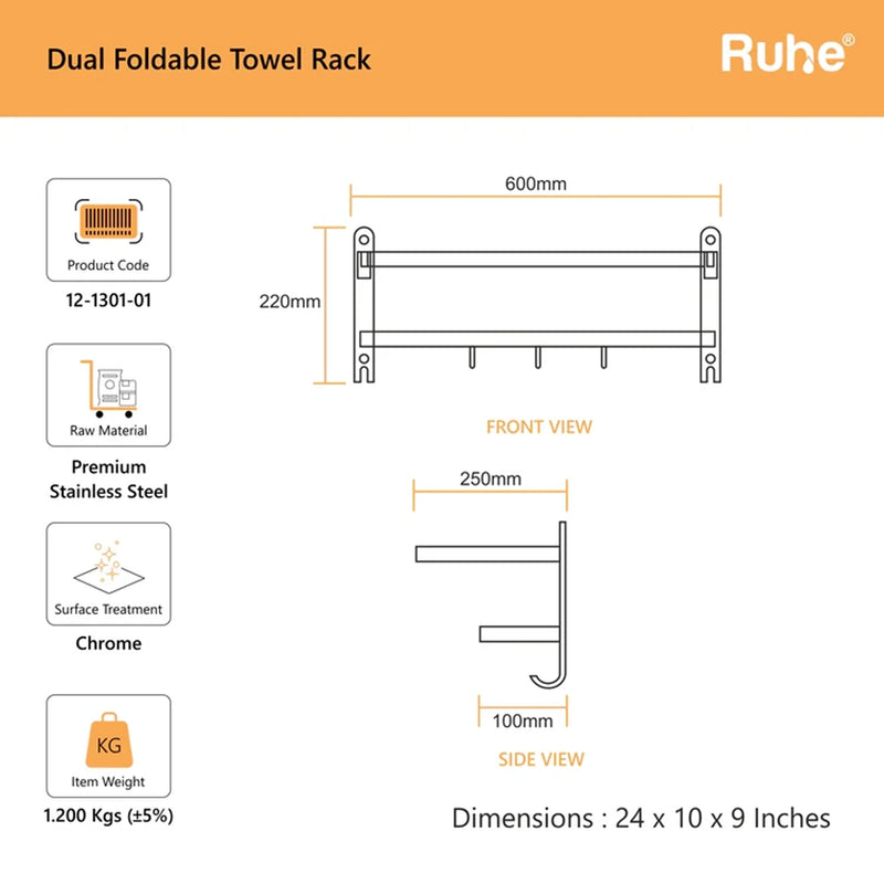 Dual Foldable Towel Rack (24 Inches)