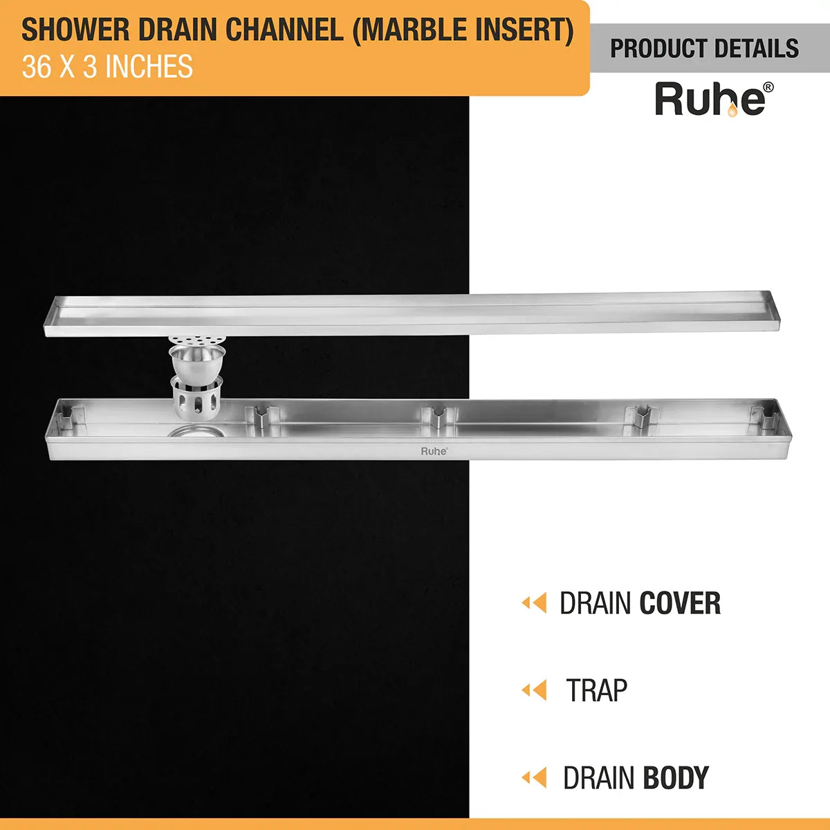 Marble-Insert Shower Drain Channel (3 Inches)