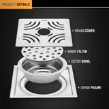 Emerald Square Flat Cut Floor Drain