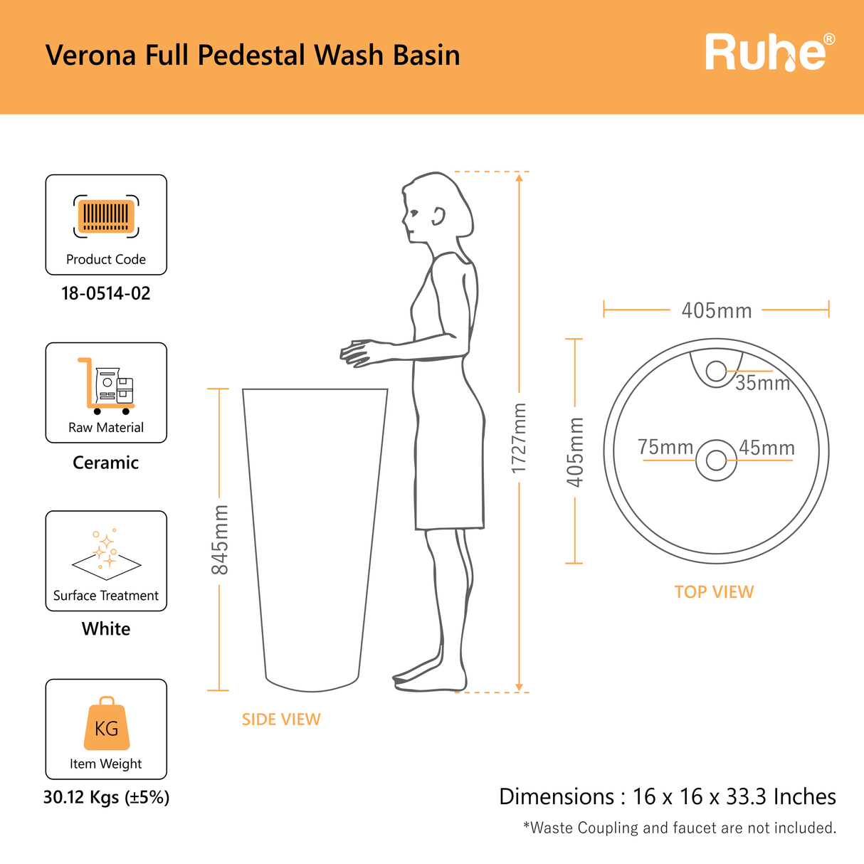 Verona Full Pedestal Wash Basin