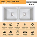 Quartz Double Bowl Kitchen Sink - Sand Pluto (45 x 20 x 9 inches) - by Ruhe®