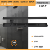 Tile Insert Shower Drain Channel (40 x 3 Inches) Black PVD Coated - by Ruhe®