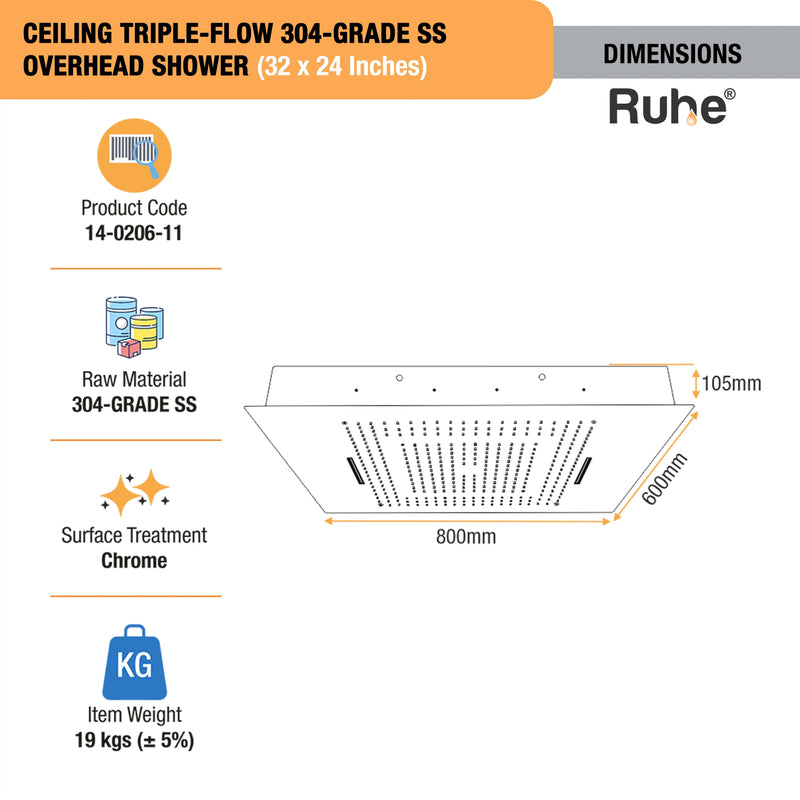 Ceiling Overhead Shower With Triple Flow