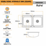 Square Double Bowl (32 x 20 x 8 inches) Kitchen Sink - by Ruhe